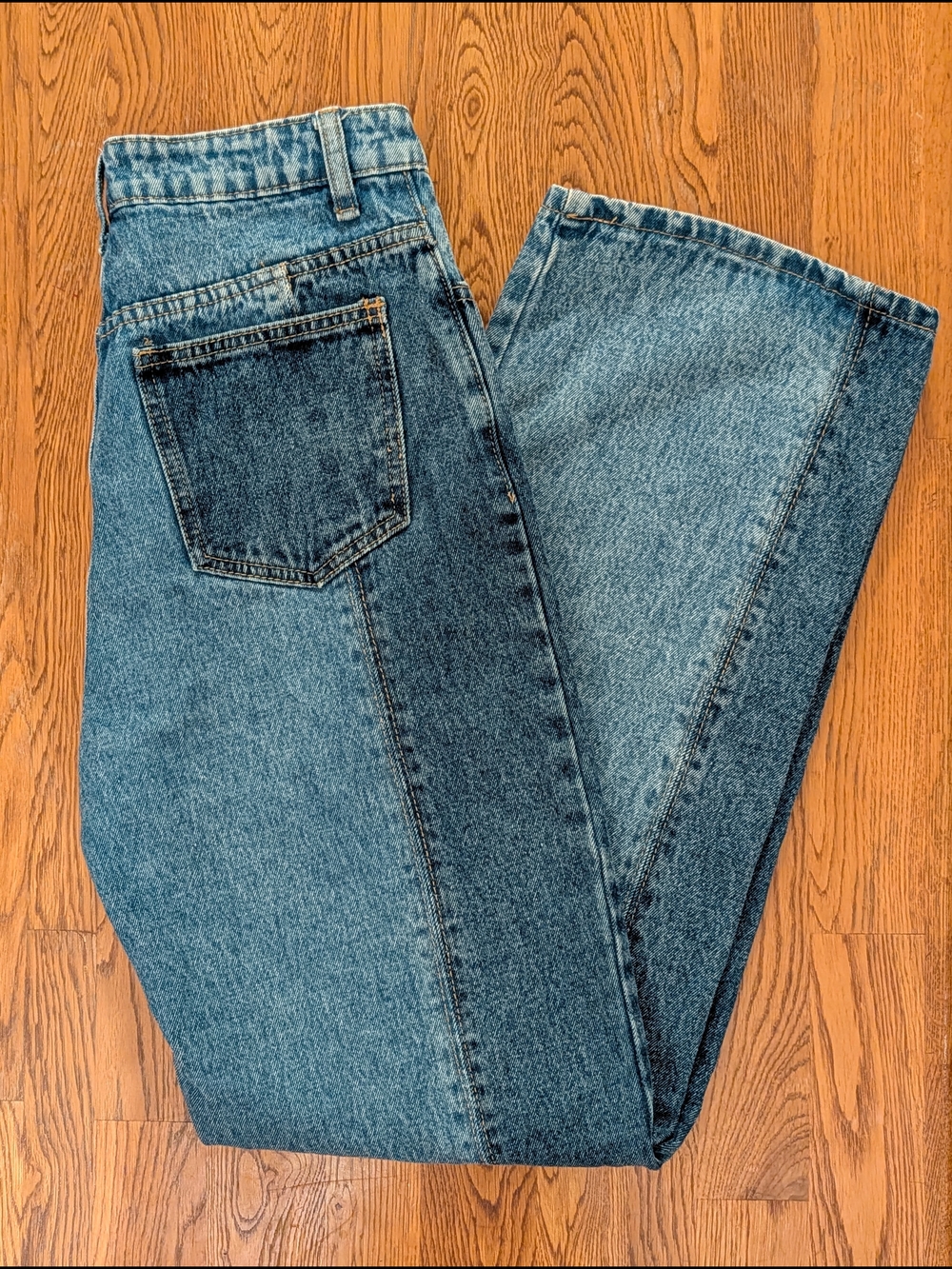 Le Lis Collection Two Tone Denim Blue Jeans High Rise Straight
